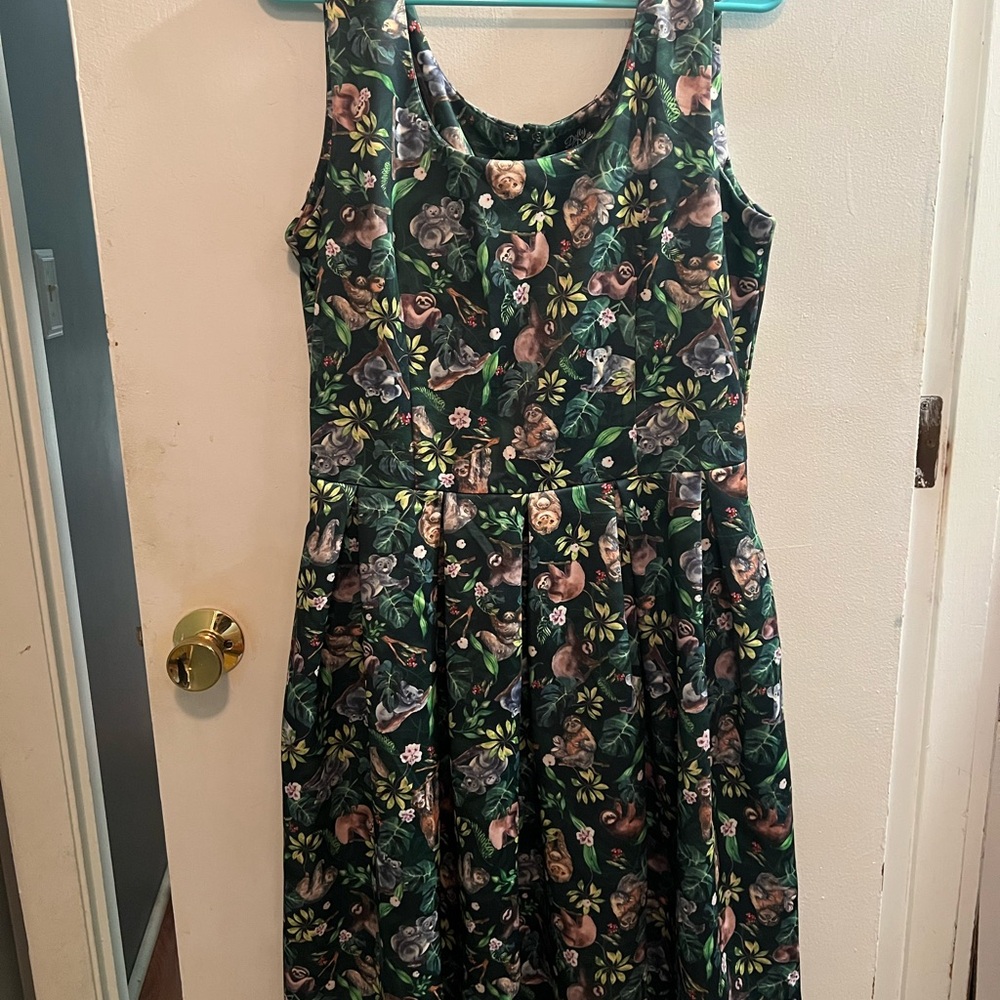 Koala & Sloth Green Flared Dress